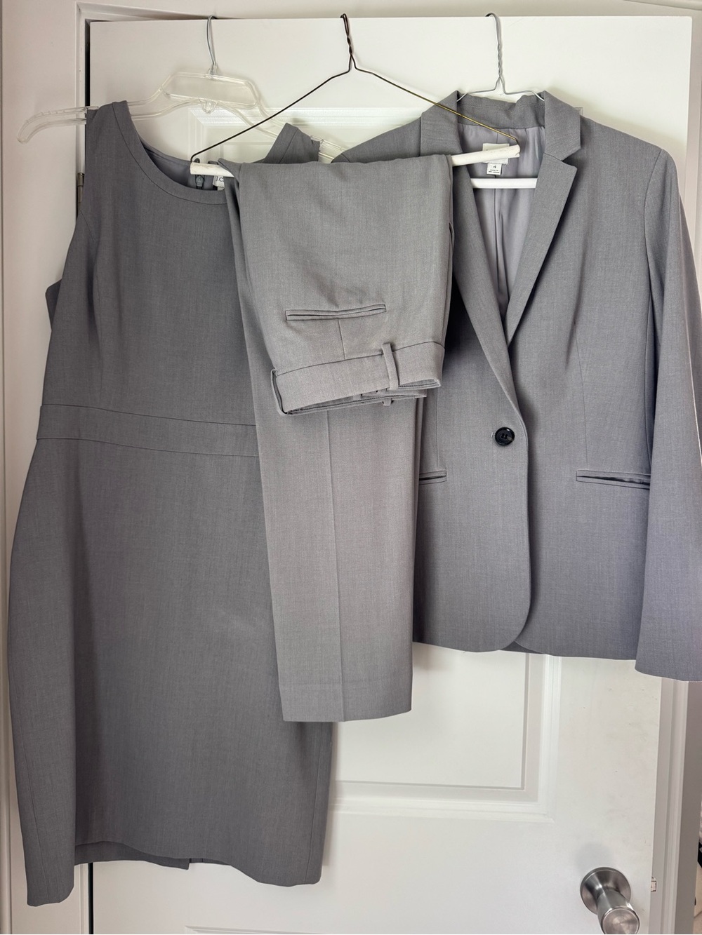 J. Crew Light Gray Women's Three-Piece Pantsuit - Dress, Blazer & Trousers
